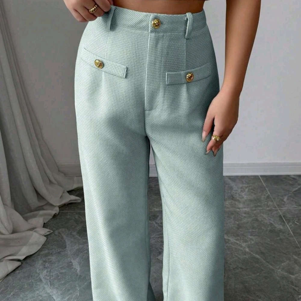 Women Pants Wide Leg Trousers Long High Waist Office Work Wear Size M Mint Green - Picture 2 of 5